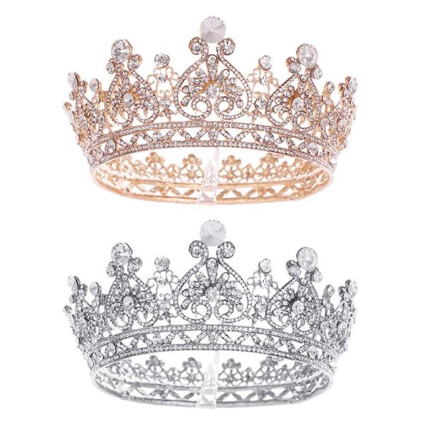 

rhinestone crown full circle heart shaped bridal headwear hair accessories elegant female lady headband jewelry, Golden;white