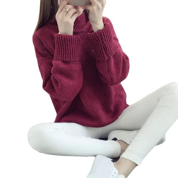 

half-high collar thick sweater women sweater winter loose round collar grey wine red blackish green, White;black