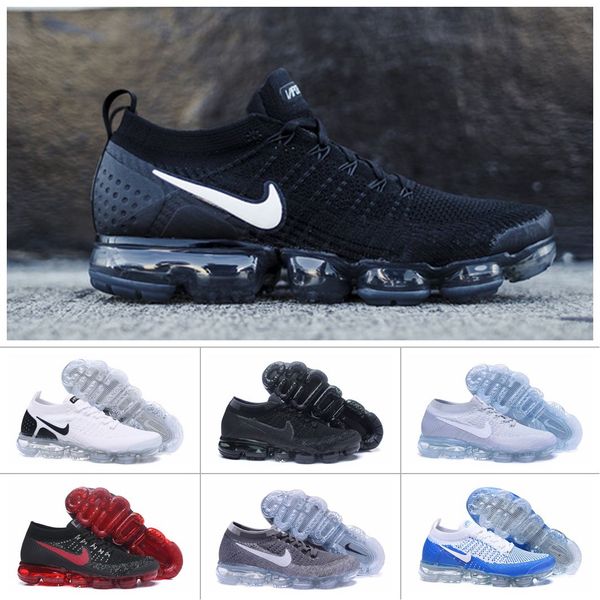 

air vapormax flyknit v1 v2 running shoes multi-color cny zebra tn non-shock classic walking shoes vapor max casual athletic sneakers 36-45, Black