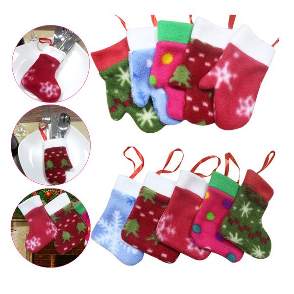 

100pcs/lot christmas decoration socks glove knife fork holder silverware dinner table candy gift bag tree pendant drop ornaments