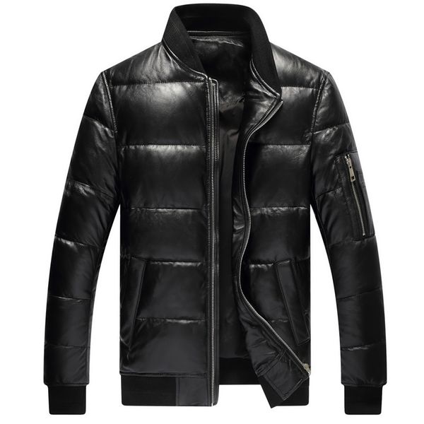 

winter real leather jackets mens sheepskin jackets baseball coat down parka thickening warm outerwear overcoat new fashion big sizes 5xls, Black