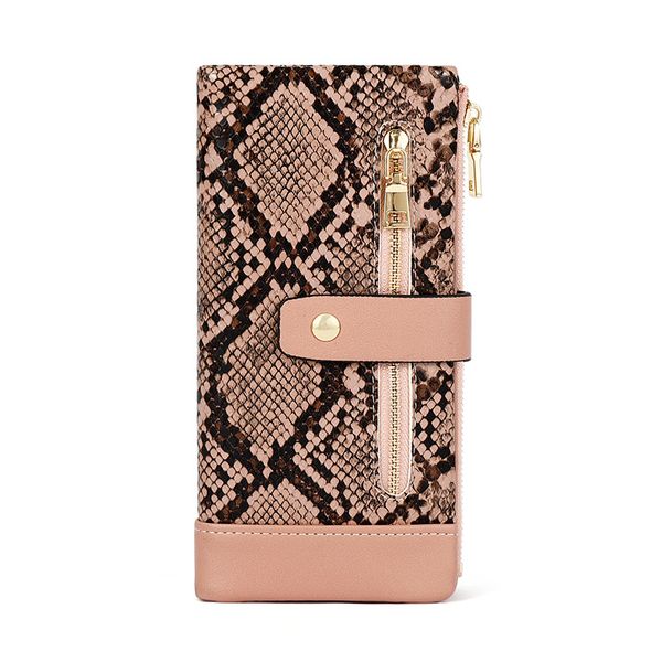 

fashion women's wallet snake pattern buckle multi-card position large capacity zipper long pu wallet ladies card bag for women, Red;black