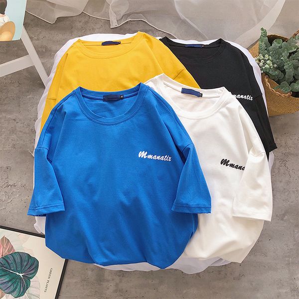 

summer couple clothes loose-fit korean-style trend cool short sleeve men's 2019 new style base shirt hong kong style short sleev, White;black