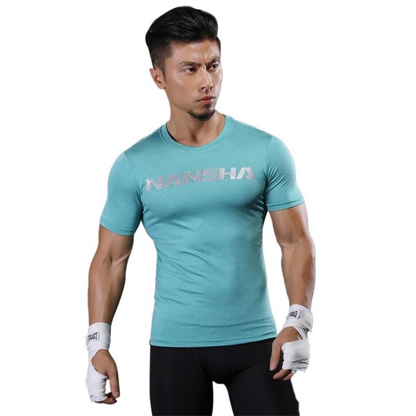

men's compression athletic running training gym t-shirts base layer compression sport shirt men running fitness, Black;red