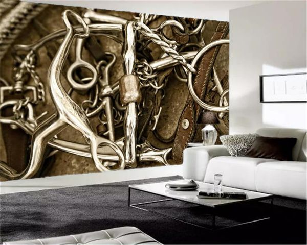 

3d paper wall retro minimalist iron chain leather whip customized wallpaper for walls home decoration