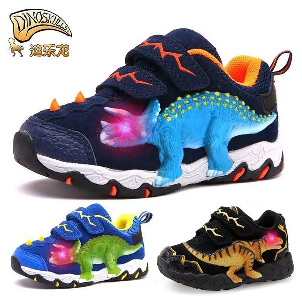 

dinoskulls 3-10 boys autumn shoes dinosaur led glowing sneakers 2020 children's sports shoes 3d t-rex kids genuine leather shoes y20062, Black;red