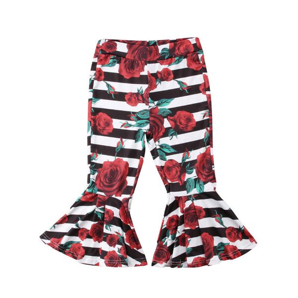 

2-6years toddler kids baby girls stripes floral bell-bottoms long pants leggings trousers, Blue