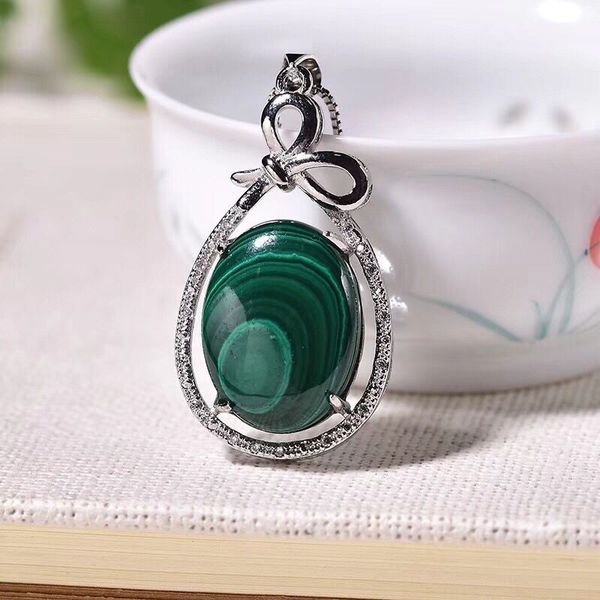 

wholesale joursneige peacock malachite natural stone water drop pendants necklace diy for men women semi-precious jewelry, Silver