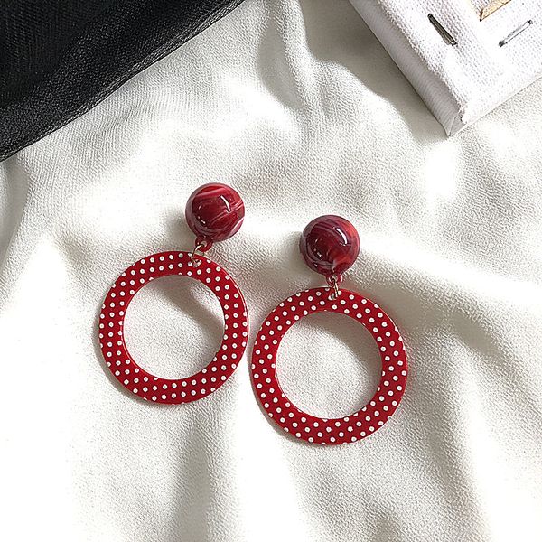 

geometric red round resin sweet earring, Silver