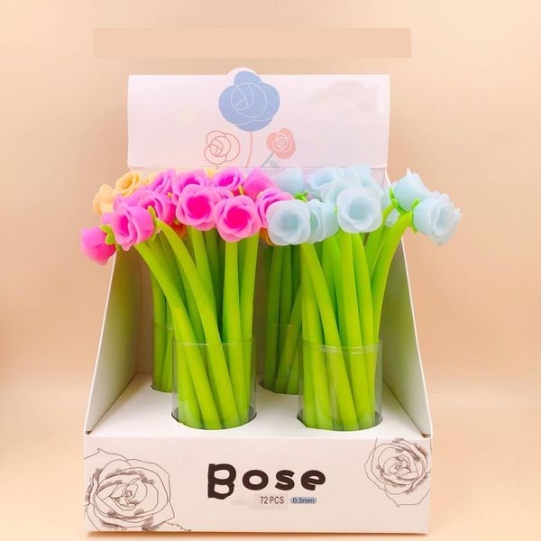 

72pcs/pack creative rose flower full silicone gel pen candy color sign pen girls prize party wedding lady promotion gift
