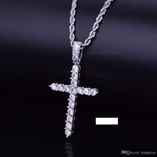 

men's hip hop jewelry zircon cross necklace pendant necklace charm bling cubic zircon tennis chain for gift hipping, Silver