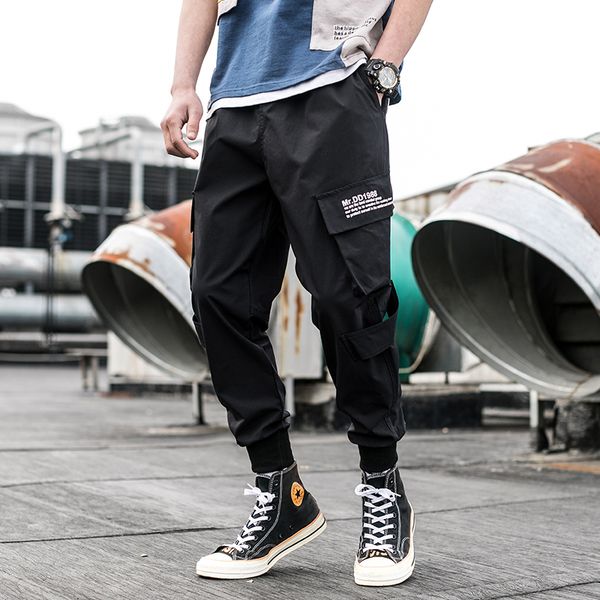 

swag harem casual pants hop joggers baggy tactical trousers cargo harajuku hip mens fashion streetwear kqkfe, Black