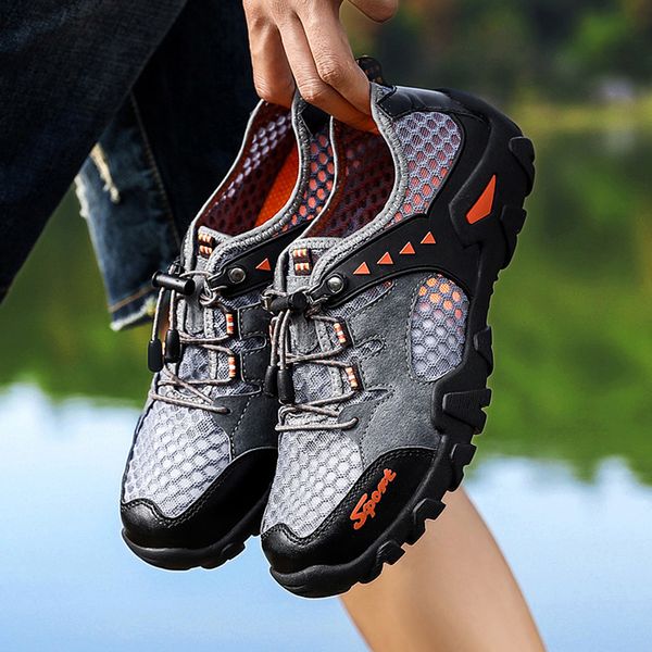

outdoor hiking shoes waterproof men summer sneakers leather hiking sandals mens nonslip breathable trekking trail water shoes