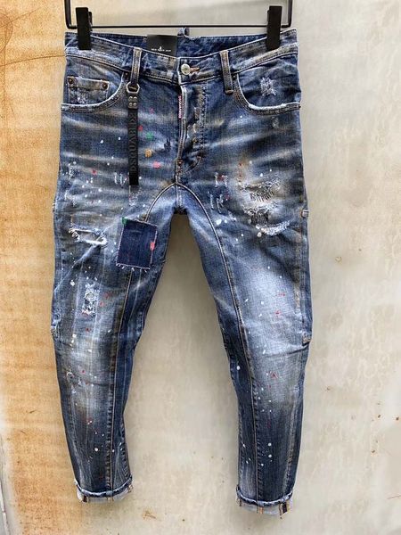 

2020 spring and summer new men's jeans five generations d2 splash ink hole patch fashion wild light, Blue