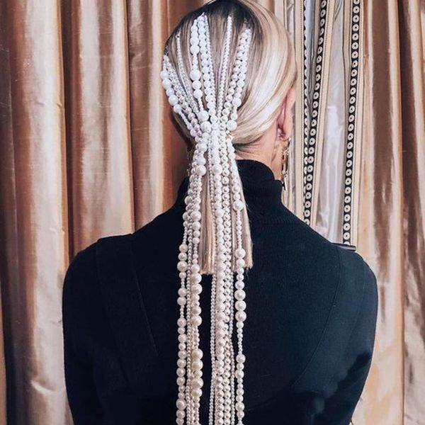 

Novelly Simulated Pearls Tassel Bridal Hair Chain Jewelry Hair Comb Clip Accessories Long Chains Hair Pins for Women Party Gift