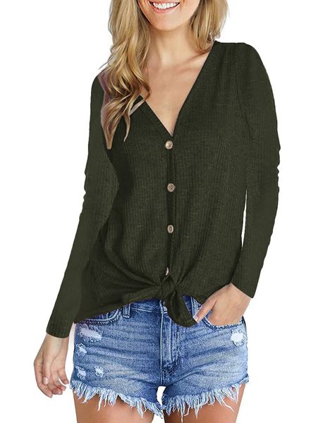 

women's clothing v-neck waffle cardigan top, White