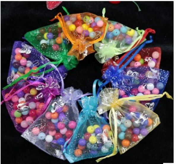 

wholesale 100pcs/lot organza bags 7x9 cm,wedding pouches jewelry packaging bags with butterfly drawable gift bag ,mix colors