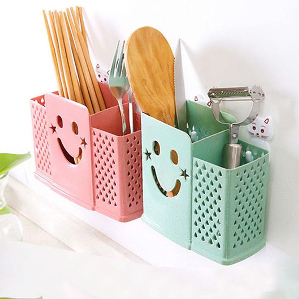 

multifunction smiling face drain chopsticks cage storage rack for cutlery organize