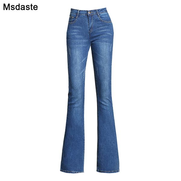 

flare pants jeans women 2019 spring slim wide leg ladies denim trousers elastic high waist pantalon jean femme woman jeans, Blue