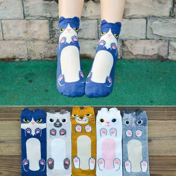 

cartoon cat socks for women luxury designer animal cotton high socks sports gym running ski casual sock sister friend gf love gift eur 33-39, Black;white
