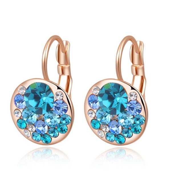 

blue round stone earrings fashion jewelry rose gold earring for woman party wedding gift silver earrings