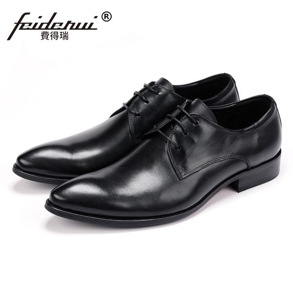 

italian designer man derby formal dress wedding shoes genuine leather handmade pointed toe lace up men's party footwear js119, Black