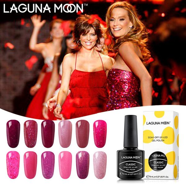 

lagunamoon 8ml rose red color gel nail polish painting soak off semi permanent gel uv and led lamp enamel lacquer varnish gellak, Red;pink