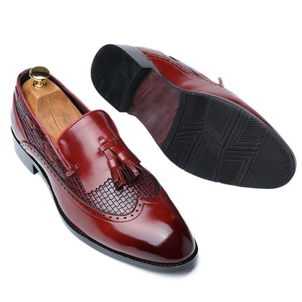 

new casual loafers men slip-on dress shoes male designer leather flat shoes bullock fashion men tassel loafers, Black