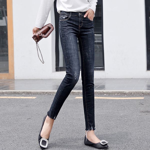 

2019 autumn new style jeans women's ninth pants korean-style high-waisted skinny pants high elastic slimming, Blue