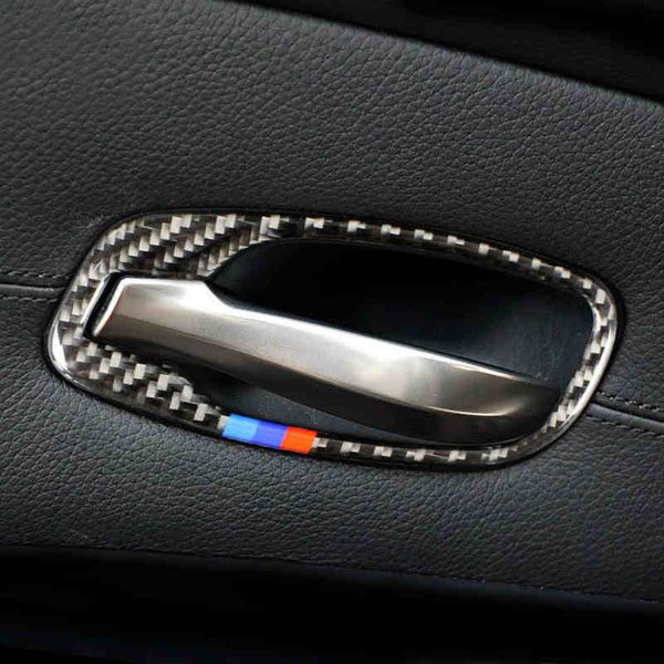 Per BMW Serie 5 E60 E61 F10 2005-17 Fibra di carbonio Car Interior Door Handle Cover Trim Porta Ciotola Adesivi Car Styling accessori