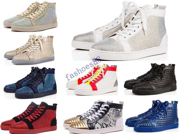 

2019 designer shoes studded spikes flats shoes red bottoms shoes mens womens party lovers genuine leather sneakers size 36-46