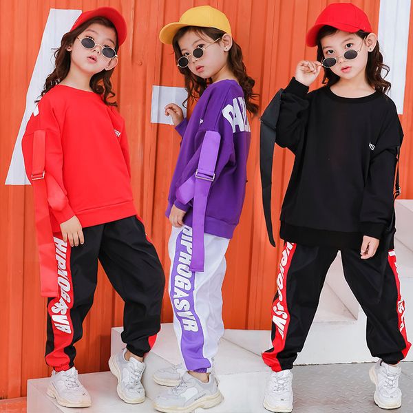

boys girls korean edition loose jacket pants jazz suit children hiphop dance clothes hip hop costumes kids street dance outfit, Black;red