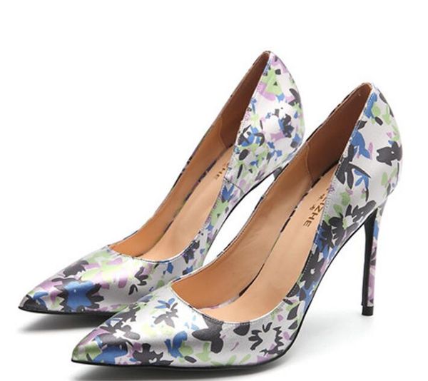

ladies shoes, national style print stiletto heels, pointed shallow-mouthed shoes, size: 34-45, white print, Black