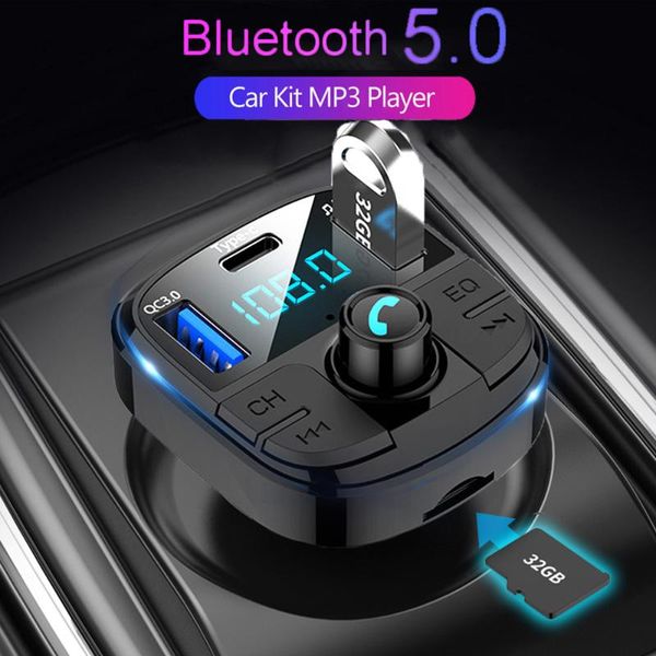 

bluetooth 5.0 type-c bt29 universal car fm transmitter handsvoltage detection tf card stereo music car mp3 player audio