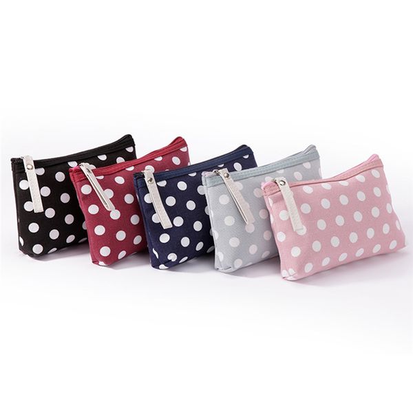

2019 makeup bag women wave point small cosmetic bag lady travel organizer zipper wash canvas make up 5 colors