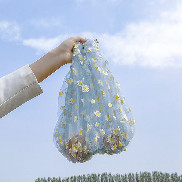 

2020 fashion summer women mesh transparent lace daisy bag lady's shopping bags big tote hand bags women's large handbags