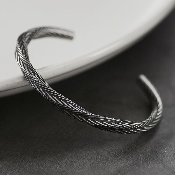 

retro silver titanium steel punk bracelet men twist vintage viking bangles open cuff bracelets men's gift pulseira masculina, Black