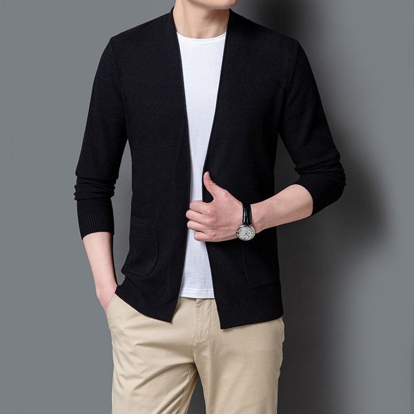 

черный вязаный кардиган мужчины корейский свитер мужской тонкий топ с длинным рукавом мальчики негабаритные свитера кардиганы плюс размер по, White;black