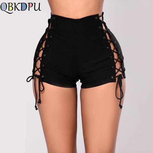 

women high waist side lace-up mini shorts bandage black denim shorts jeans 2019 female party club beach pants, Blue