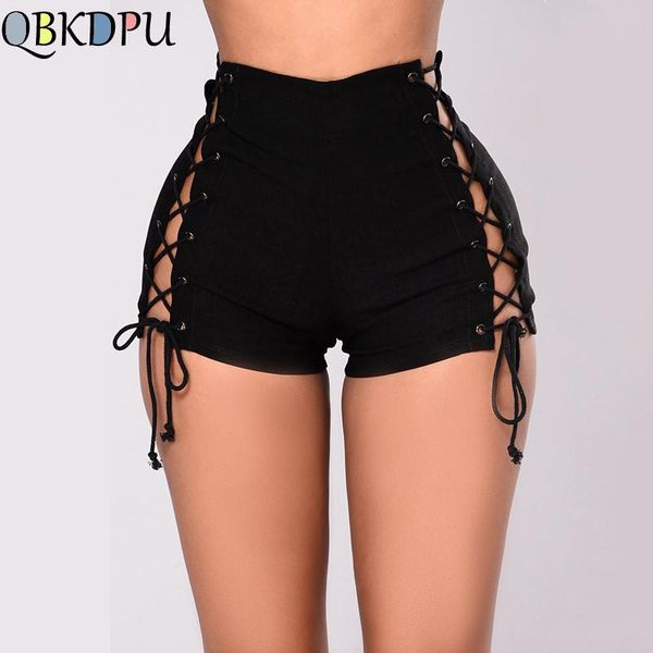 Frauen Hohe Taille Seite Laceup Mini Bandage Schwarz Denim Shorts Jeans Weibliche Sexy Party Club Strand Hot Pants