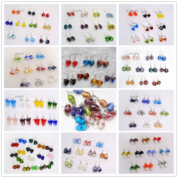

yingwu women handmade murano lampwork glass mixed styles charms beauty silver p drop dangle earrings 12pairs/lot