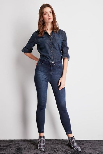 

trendyol trotting detailed high waist skinny jeans twoss20je0152, Blue