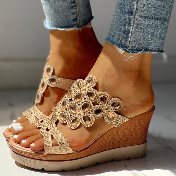 

rhinestone sandals summer shoes woman high heels sandals shoes vintage platform casual flip flop chaussures femme d30, Black