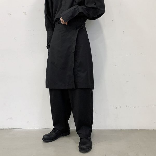 

new men japan streetwear casual straight skirt pant male dark black punk gothic trousers