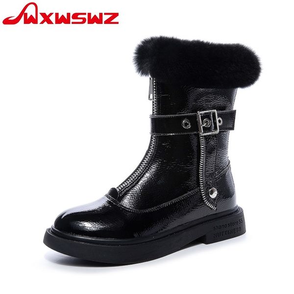 

wxwswz new 2019 women boots lace up boots women ankle fur brand winter warm shoes, Black