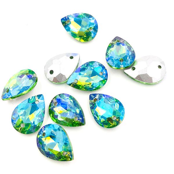 

luxury diamond 13x18/10x14mm water drop light green ab glass crystal pointback double hole sew on rhinestones diy dress wedding accessories, Black