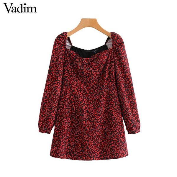 

вадим леопардового принт мини-платье рисунок животного с длинным рукавом квадратного воротником обратно молнией эластичных винтажных платьев, Black;pink