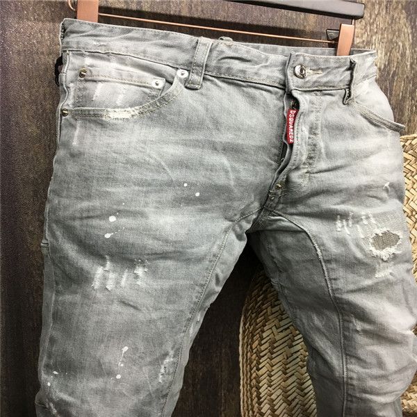 

13.2020 high-quality men's jeans, distressed jeans, rock skinny, slim, holed stripes, fashion embroidered denim pants, Black;green