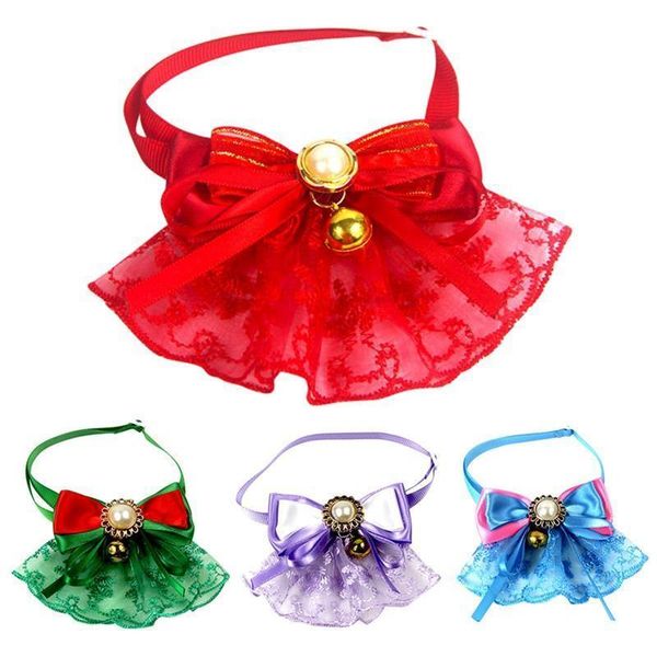 

рождественские кружева bowknot воротник с bell xmas cute dog cat декоративные bow tie рождество регулируемая воротник ожерелье аксессуары