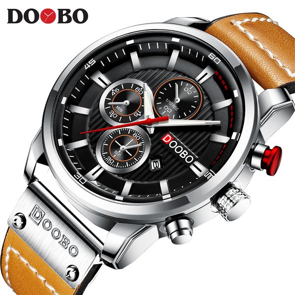 

doobo luxury brand men analog leather sports watches men's army military watch male date quartz clock relogio masculino d042, Slivery;brown